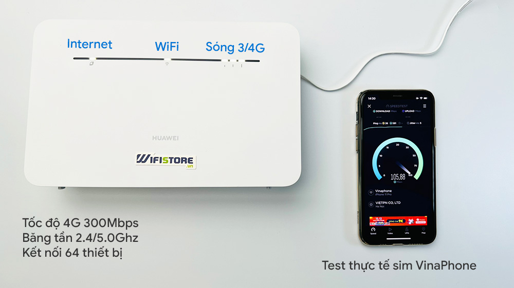 WiFi 4G Huawei B535-836 tốc độ 300Mbps 4 cổng Lan, cắm điện