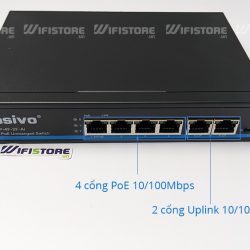 S600P-4F-2F-Ai | Switch PoE HASIVO 4 cổng PoE công suất 65W, 2 Uplink