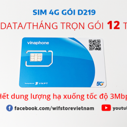 Sim 4G Vinaphone Gói D219 Trọn Gói 12 Tháng, Mỗi Tháng Có 5GB Data Tốc Độ Cao