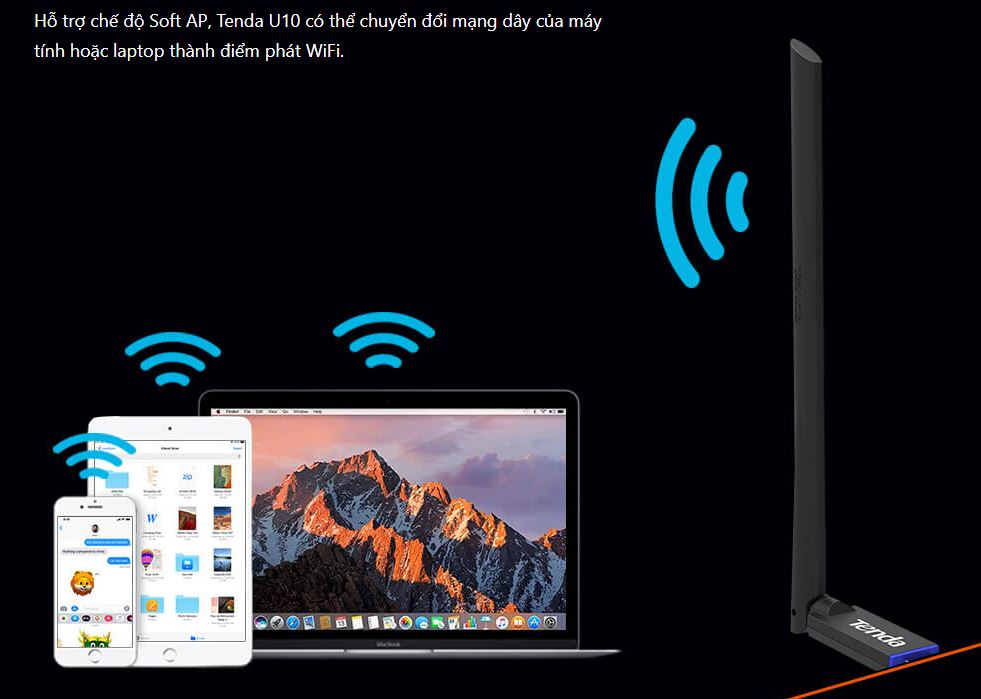 Tenda U10 USB thu WiFi AC650 băng tần 2.4/5.0Ghz 