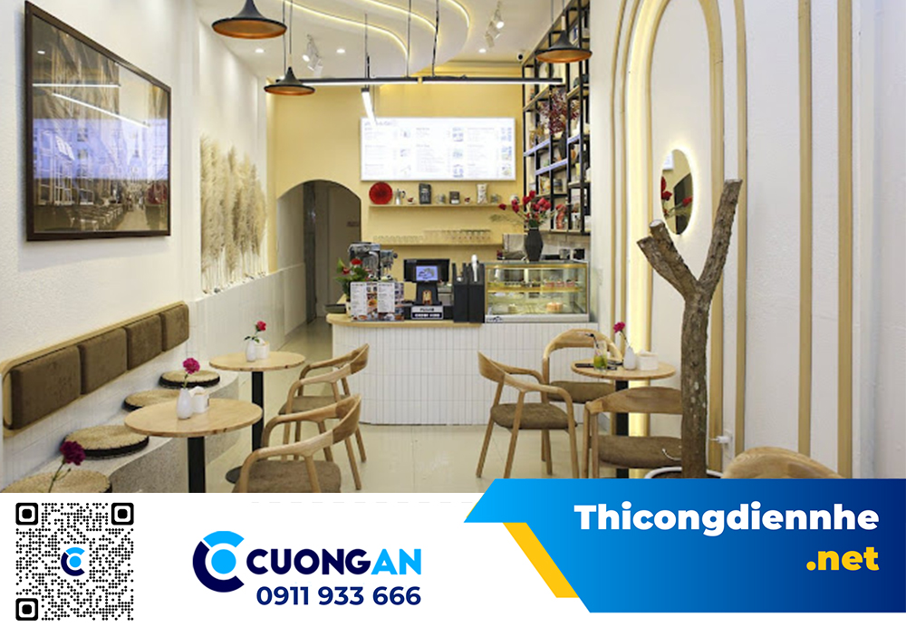 Thi công hệ thống điện nhẹ Am Sande Cafe 153 Quang Trung, quy mô 150m2