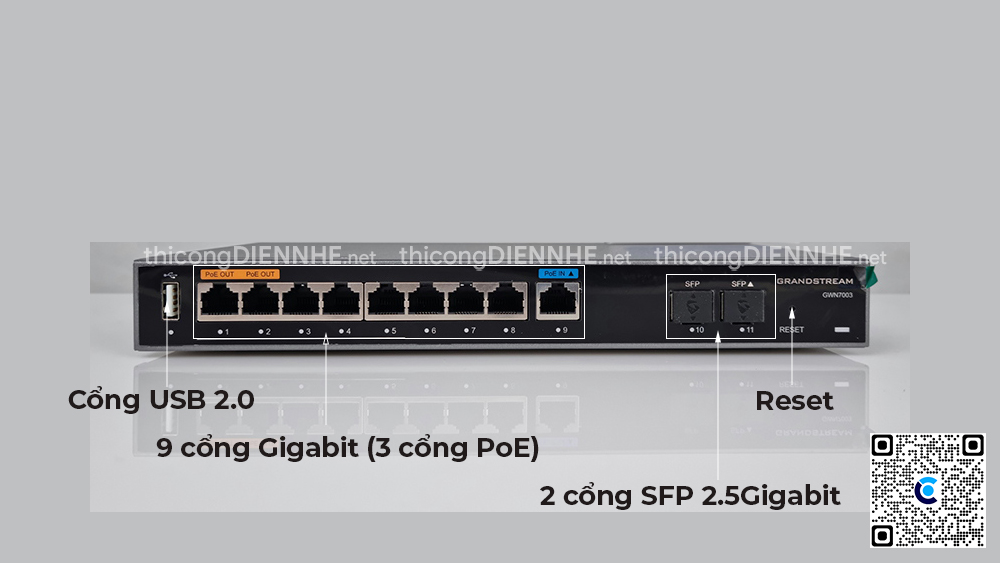 Grandstream GWN7003 Router chịu tải 150user, 2 SFP 2.5 Gigabit, 9 Lan Gigabit 