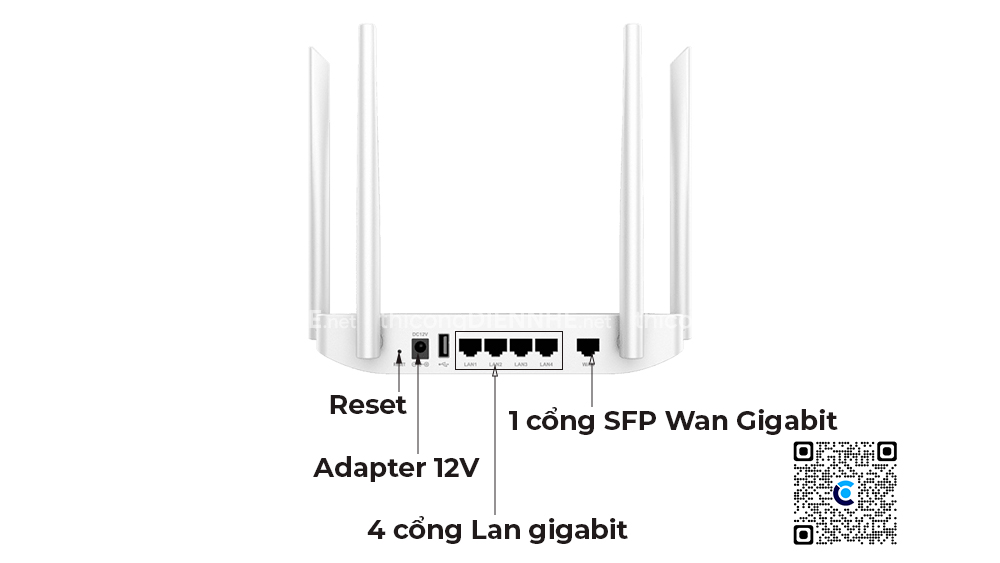 Grandstream GWN7052F Router WiFi Chuẩn AC 1,27Gbps, Chịu Tải 100 User,1 cổng SFP, 4 cổng mạng Gigabit 