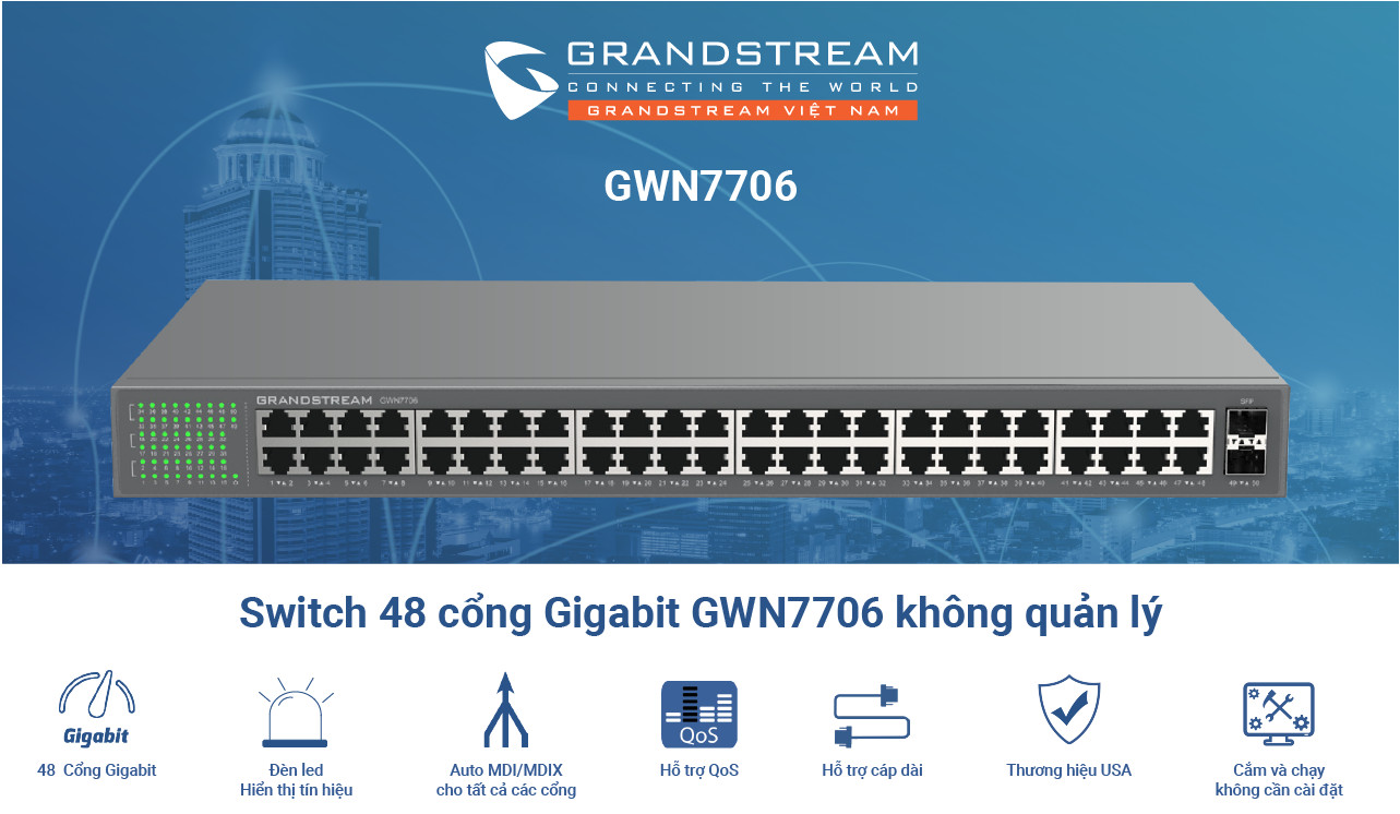 Grandstream GWN7706 | Switch chia mạng 48 Cổng Gigabit 
