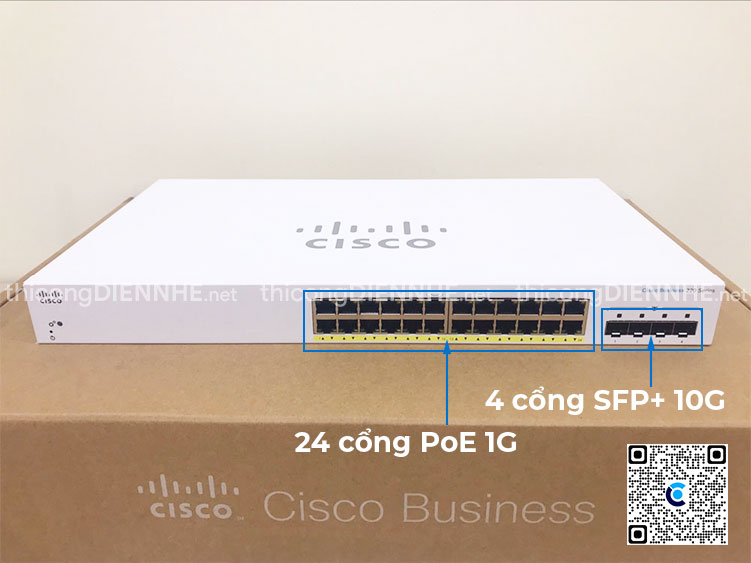 Cisco CBS220-24P-4X-EU | Switch chia mạng 24 Port PoE Gigabit, 4 Port SFP+ 10G
