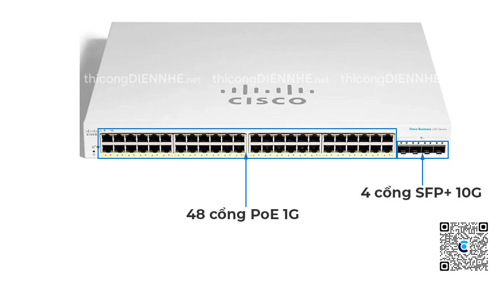 Cisco CBS220-48P-4X-EU | Switch chia mạng 48 Port PoE Gigabit, 4 Port SFP+ 10G