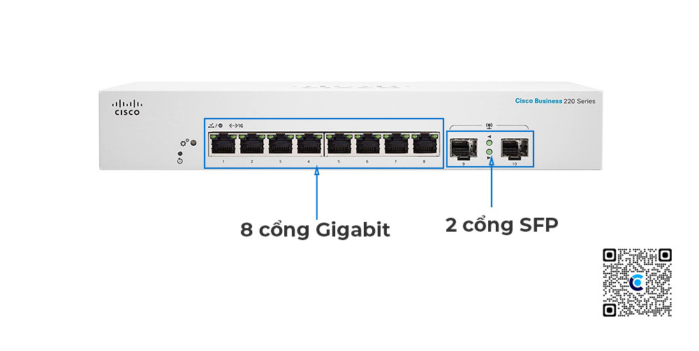 Cisco CBS220-8T-E-2G | Switch chia mạng 10 Port Gigabit Smart 
