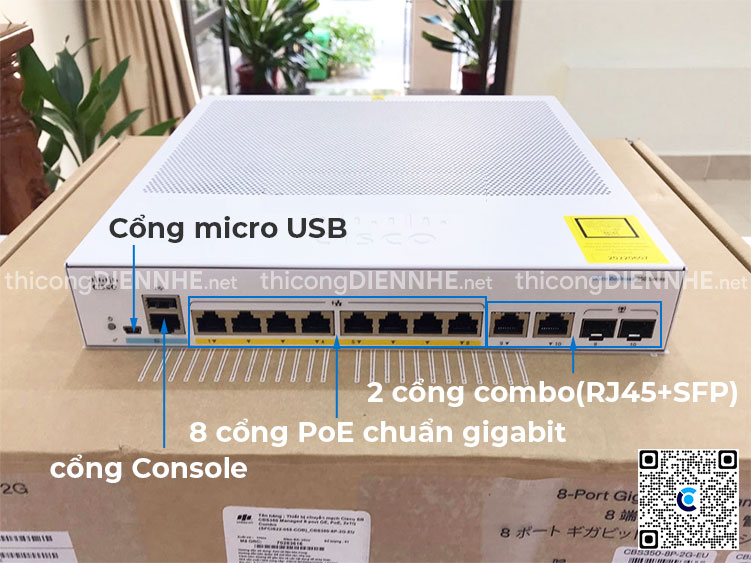 Cisco CBS350-8P-2G-EU | Switch chia mạng 8 PoE Gigabit Port, tổng công suất 67W