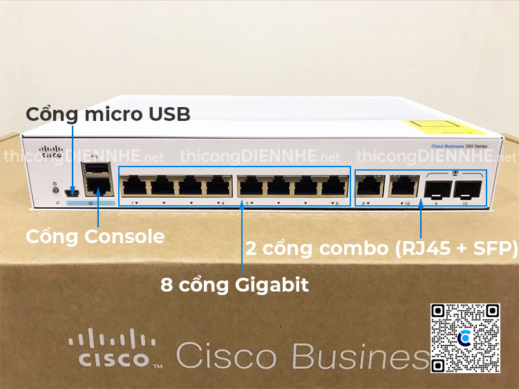 Cisco CBS350-8T-E-2G-EU | Switch chia mạng 8 Gigabit Port, 2 Gigabit Ethernet Combo Port