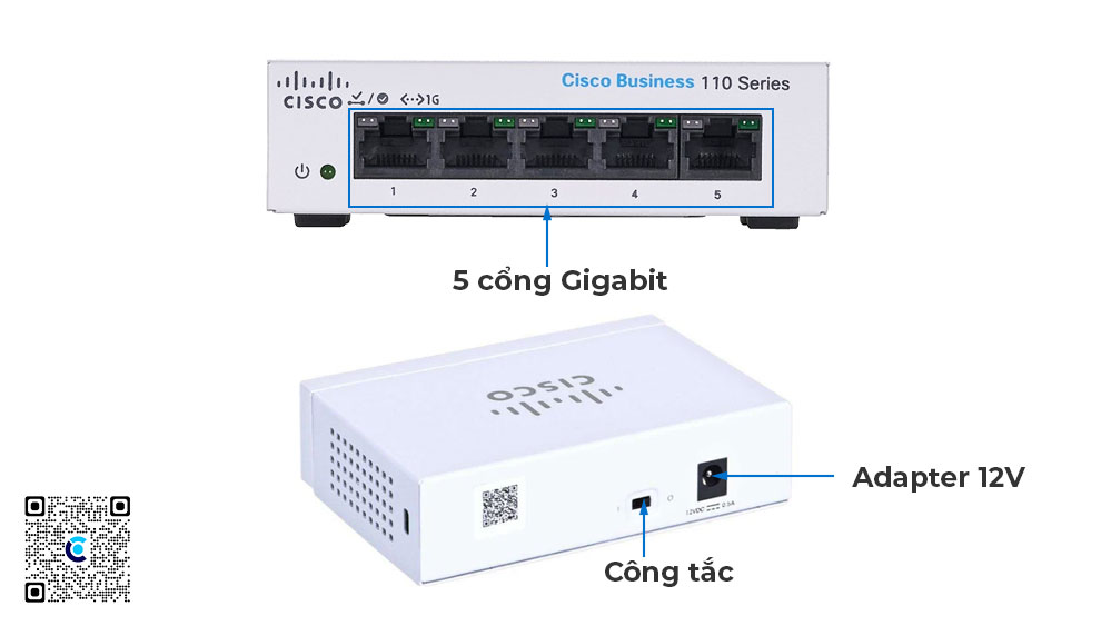 Cisco CBS110-5T-D-EU | Switch chia mạng Unmanaged Cisco Gigabit 5 Port