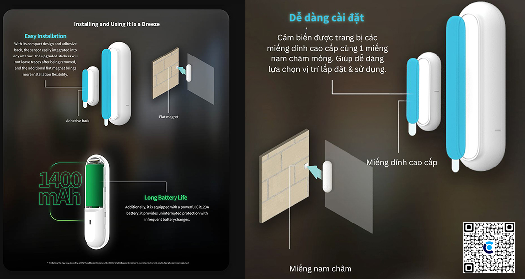 Aqara Door and Window Sensor P2 | Cảm biến mở cửa, Mở khoá bằng apple HomeKey